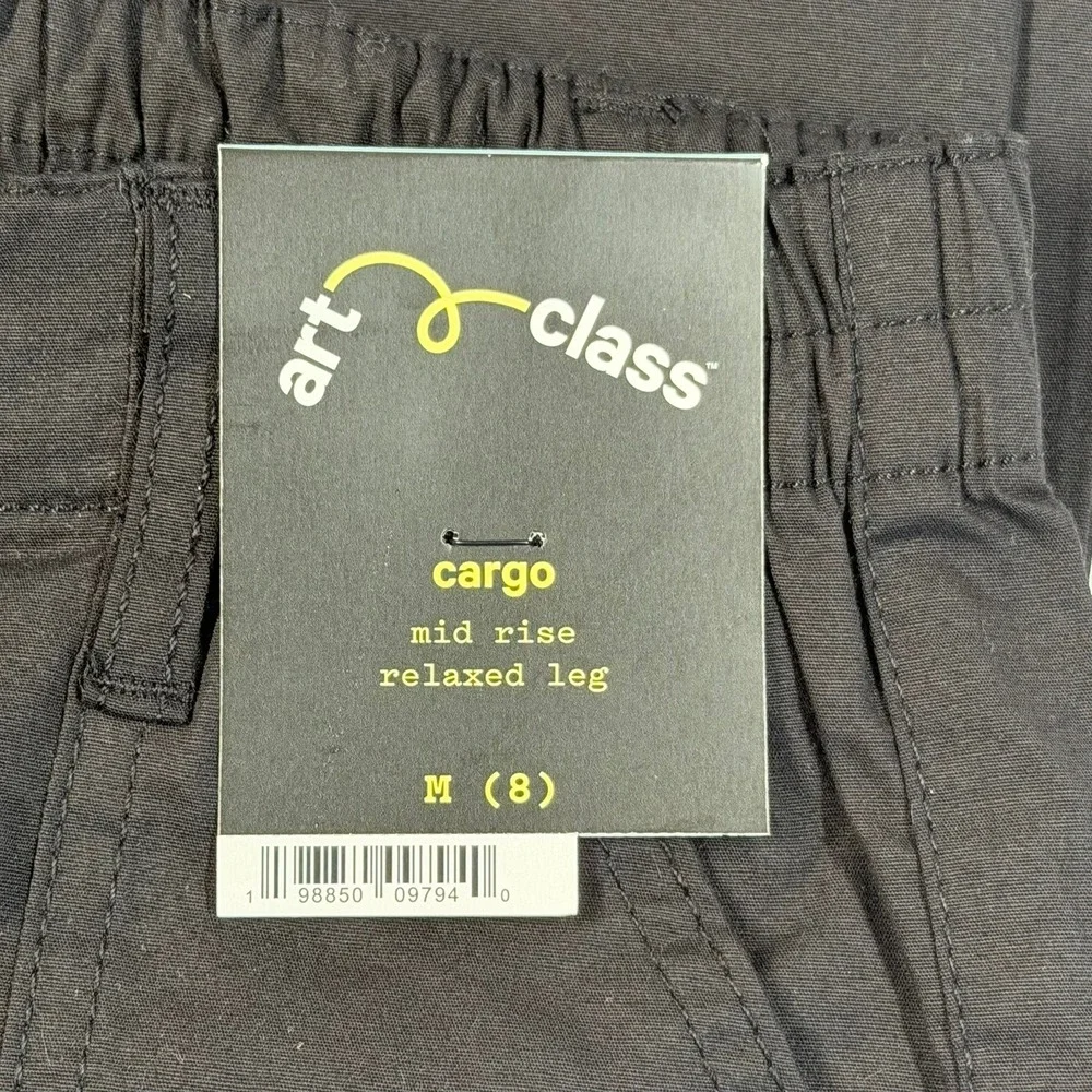 Art Class Girls Cargo Pants Black Mid Rise Relaxed Leg Size M 8 New